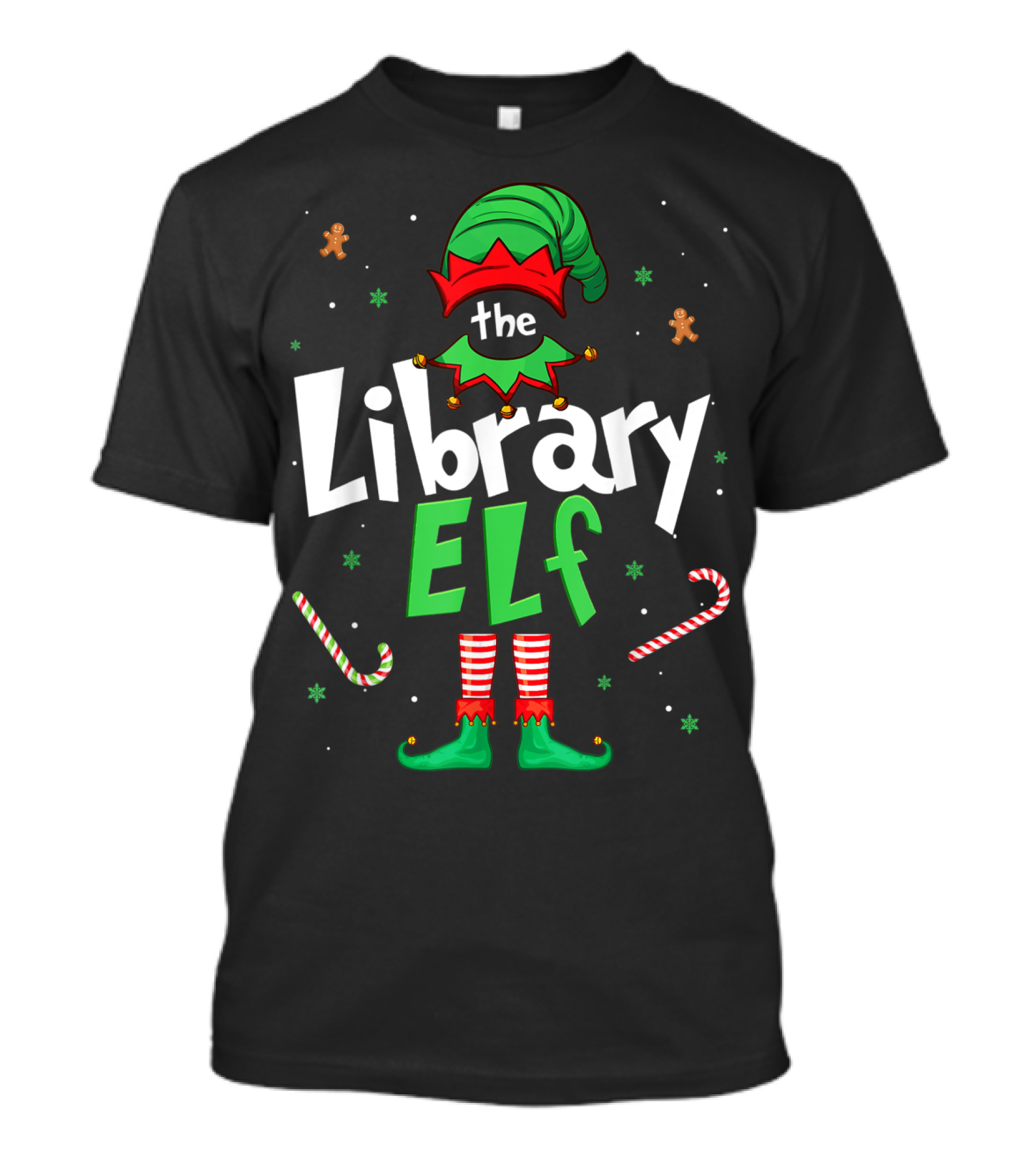 The Library Elf Christmas Xmas Family Outfit Candy Cane Gingerbread T-Shirt