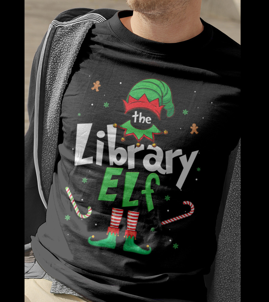The Library Elf Christmas Xmas Family Outfit Candy Cane Gingerbread T-Shirt
