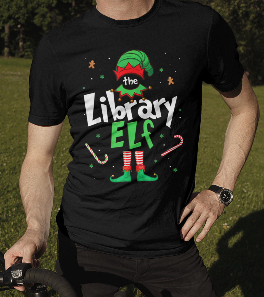 The Library Elf Christmas Xmas Family Outfit Candy Cane Gingerbread T-Shirt