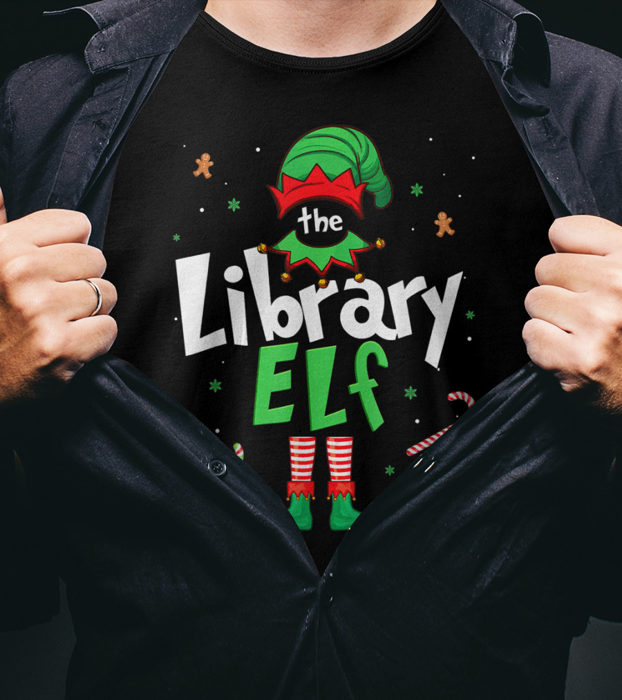 The Library Elf Christmas Xmas Family Outfit Candy Cane Gingerbread T-Shirt