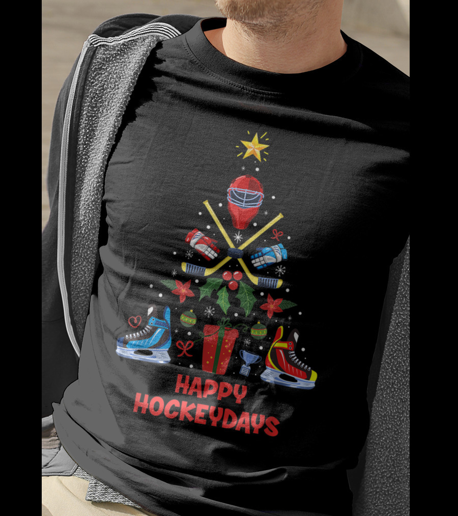Happy Hockeydays Ice Hockey Ornament Christmas Tree T-Shirt