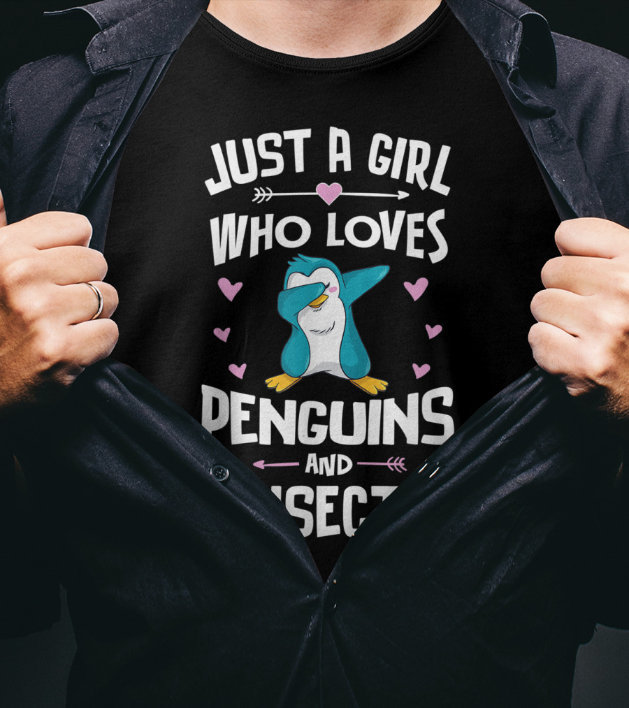 Just A Girl Who Loves Penguins And Insects Dabbing Penguin Hearts T-Shirt