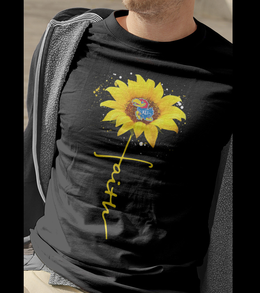 Kansas Jayhawks Sunflower Faith Cross Shape T-Shirt