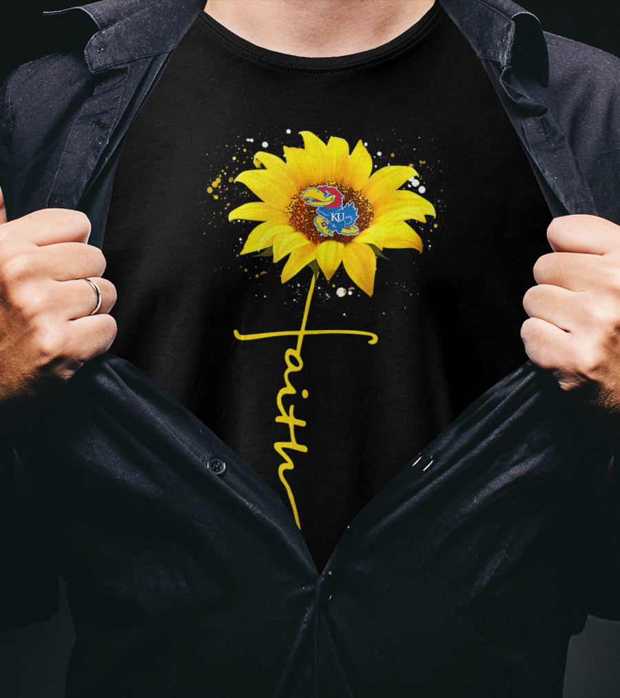Kansas Jayhawks Sunflower Faith Cross Shape T-Shirt