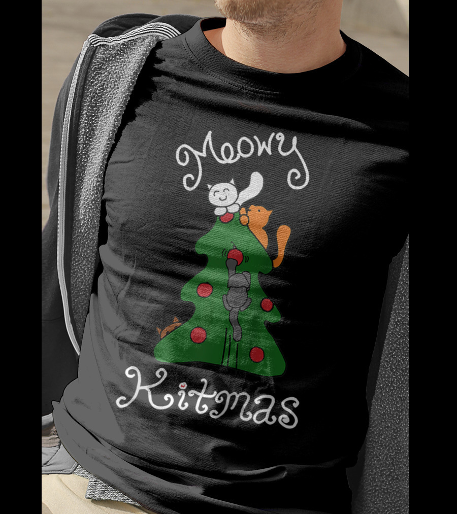 Meowy Kitmas Cats On Christmas Tree T-Shirt