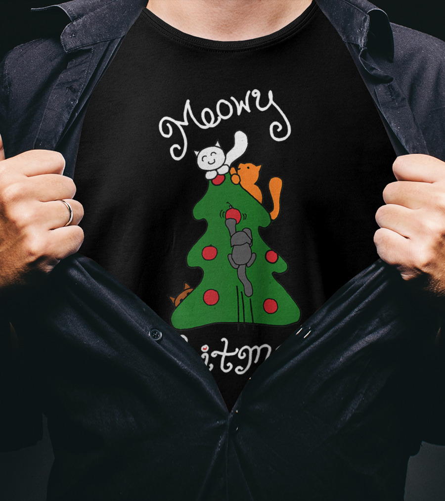 Meowy Kitmas Cats On Christmas Tree T-Shirt