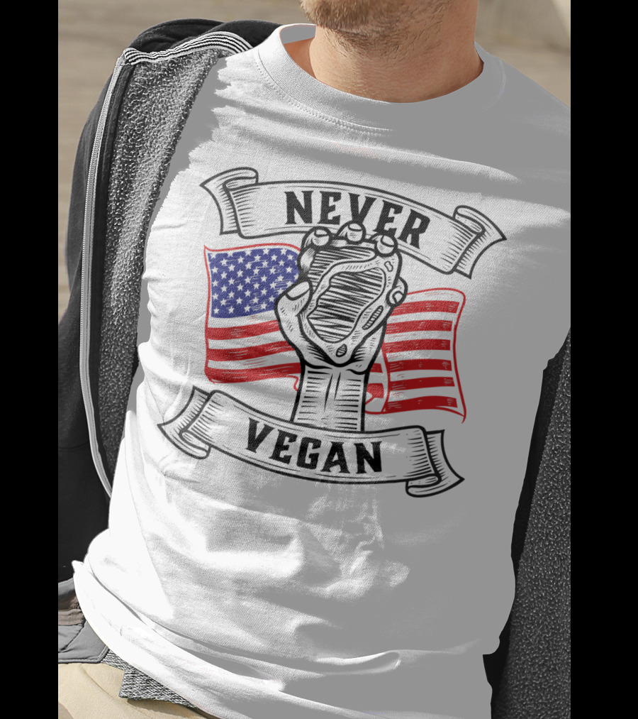 Never Vegan Carnivore Diet Power With American Flag Fist T-Shirt
