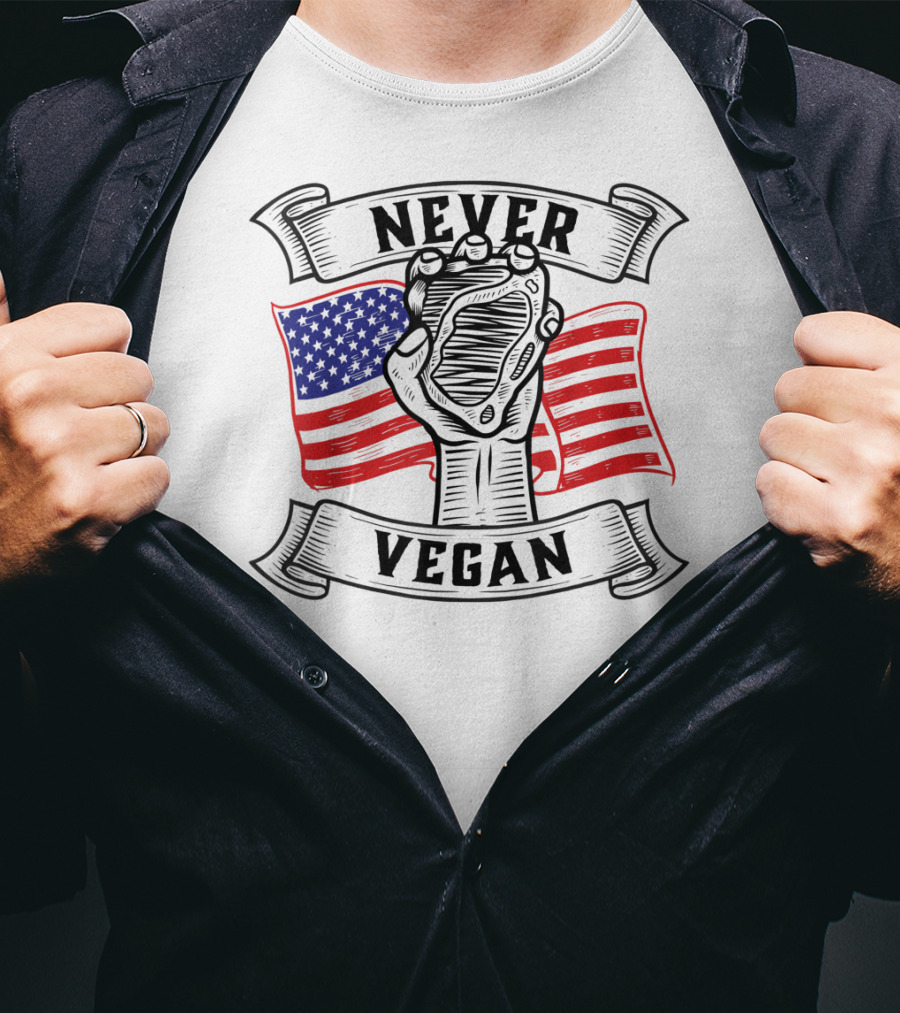 Never Vegan Carnivore Diet Power With American Flag Fist T-Shirt