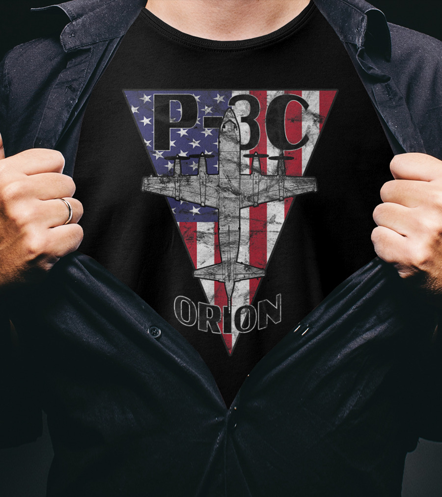 P-3C Orion American Flag Military Airplane T-Shirt