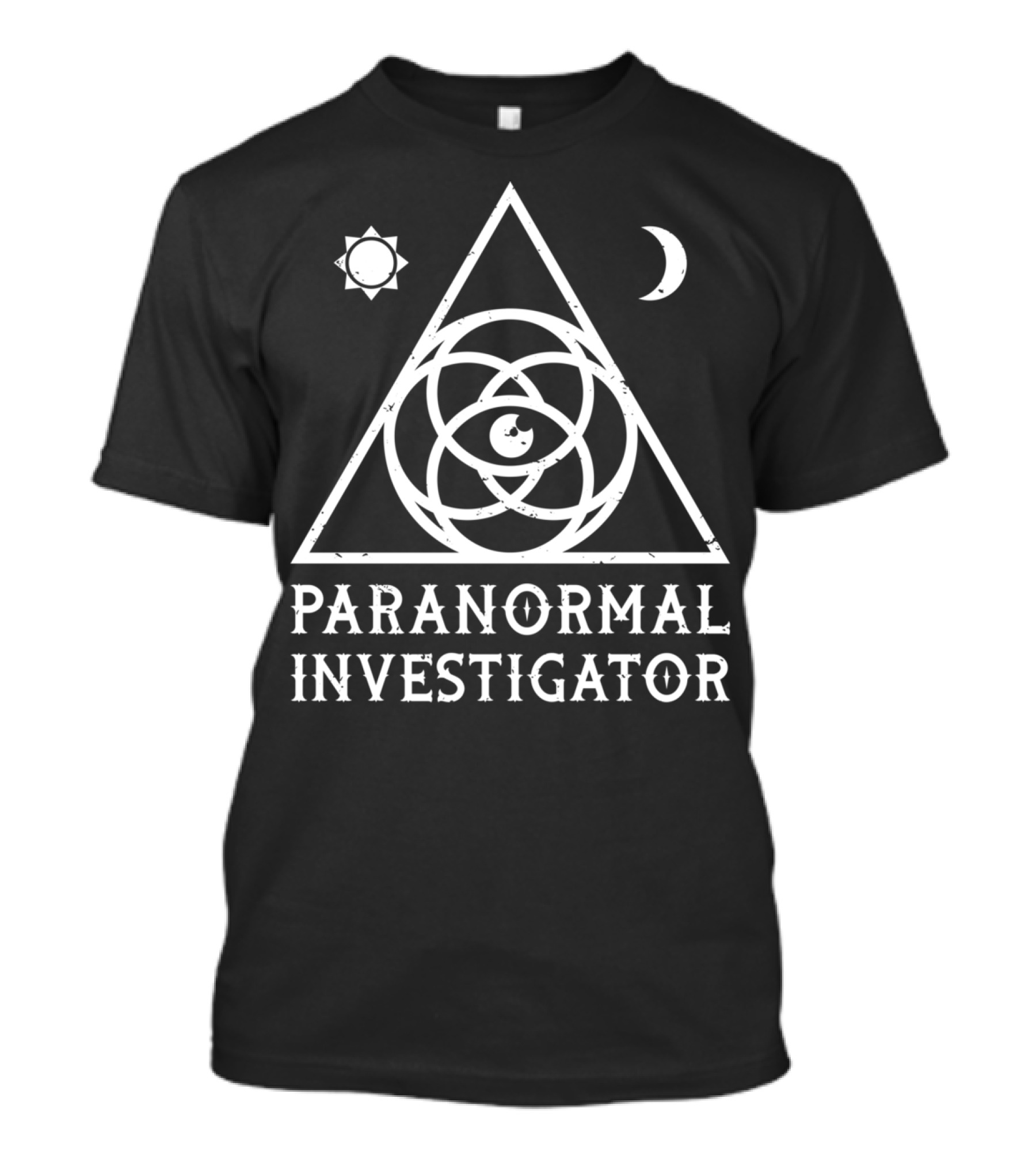Paranormal Investigator Occult Symbol Eye Triangle Moon Sun T-Shirt