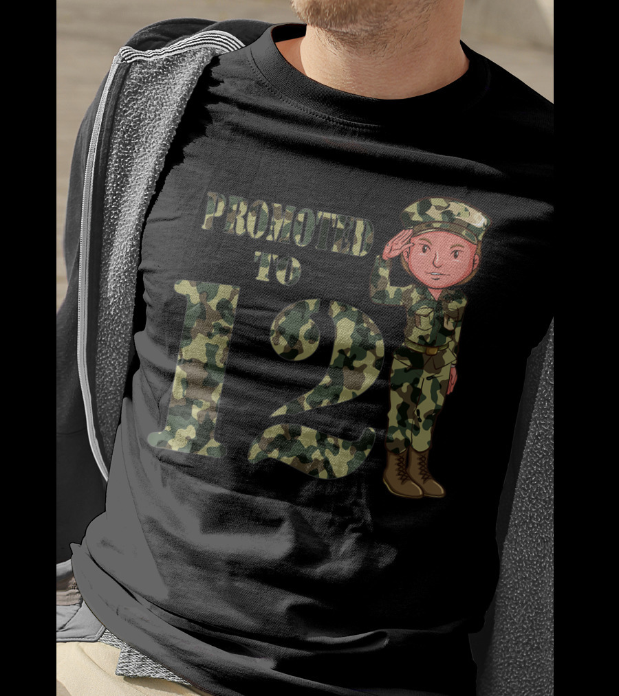 Promoted To 12 Camouflage Salute Birthday T-Shirt