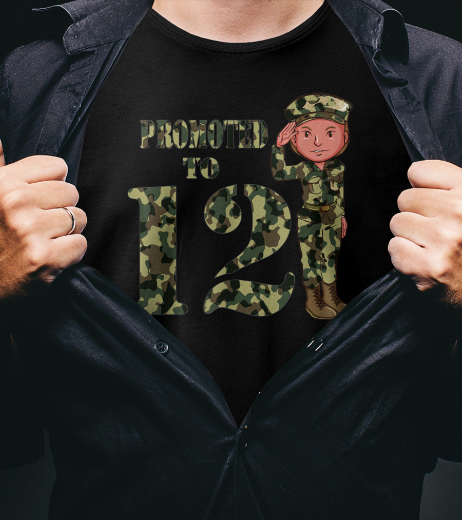 Promoted To 12 Camouflage Salute Birthday T-Shirt