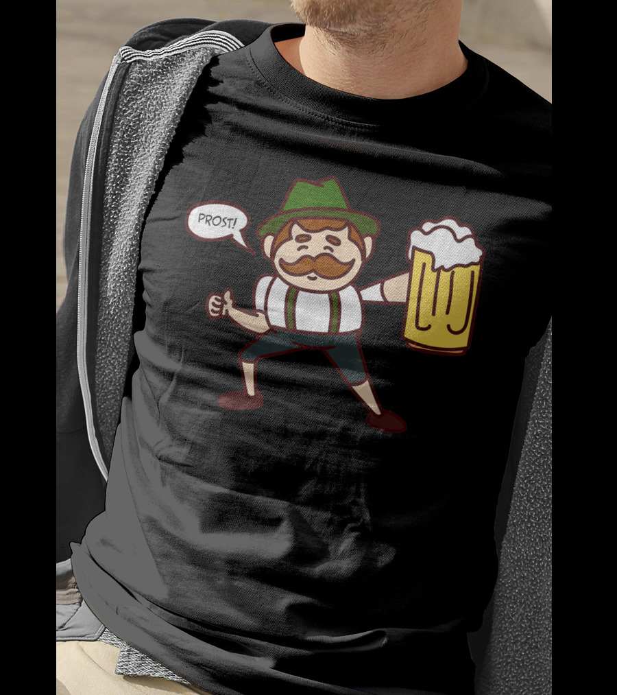 Prost Cute Lederhosen Guy With Beer October T-Shirt