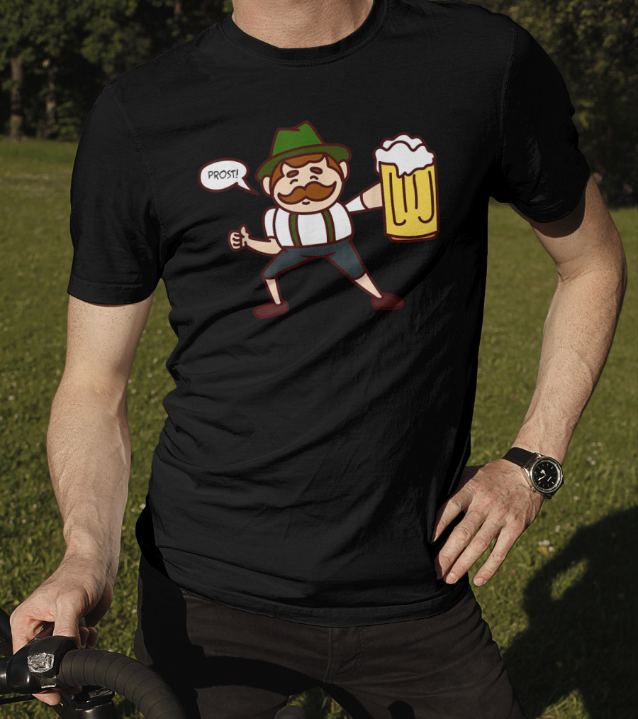 Prost Cute Lederhosen Guy With Beer October T-Shirt