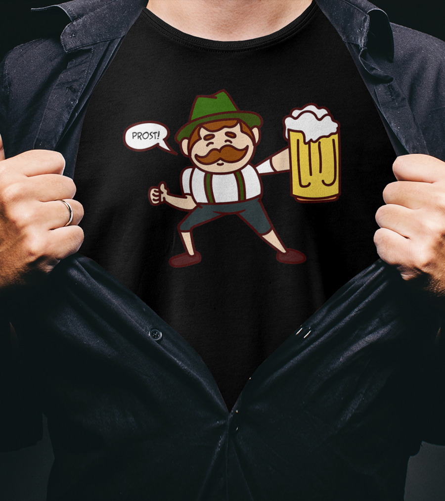 Prost Cute Lederhosen Guy With Beer October T-Shirt