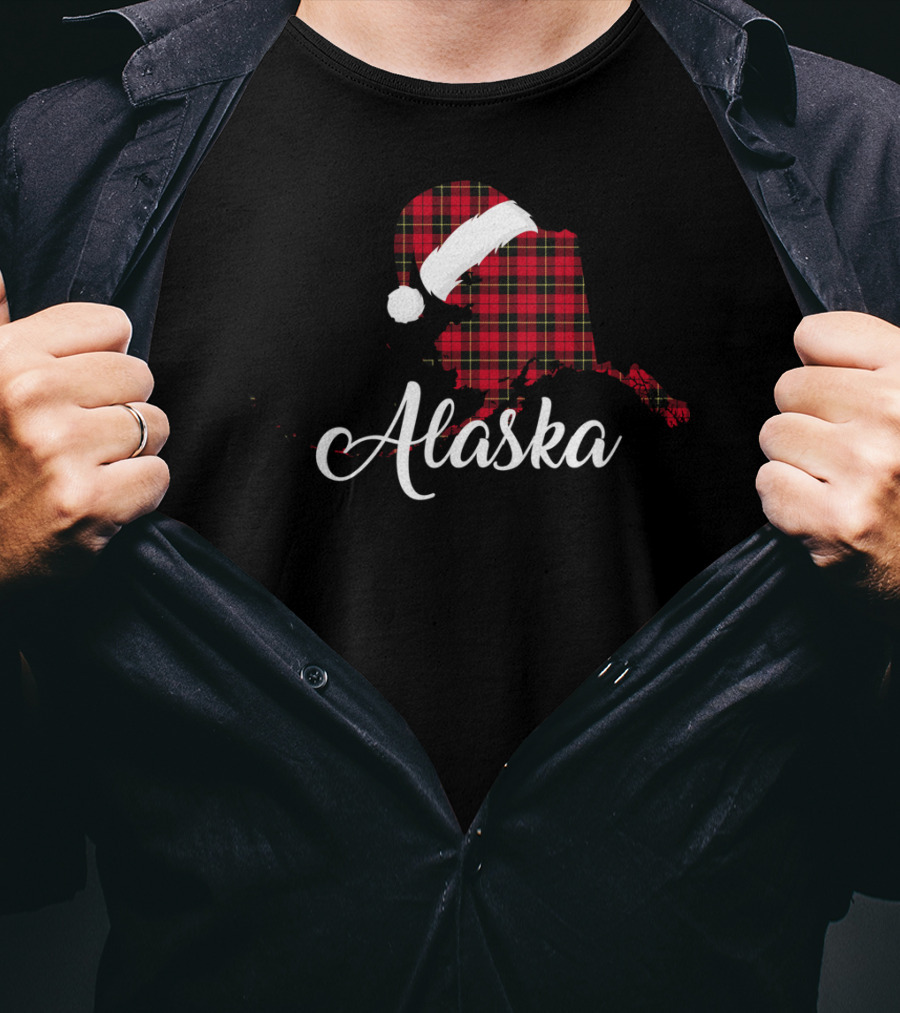 Alaska Red Buffalo Royal Stewart Tartan With Santa Hat T-Shirt