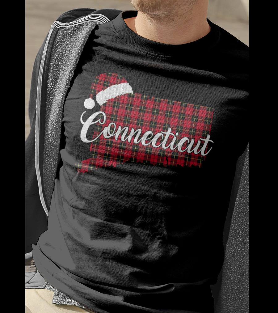 Connecticut Red Buffalo Plaid With Santa Hat Royal Stewart T-Shirt