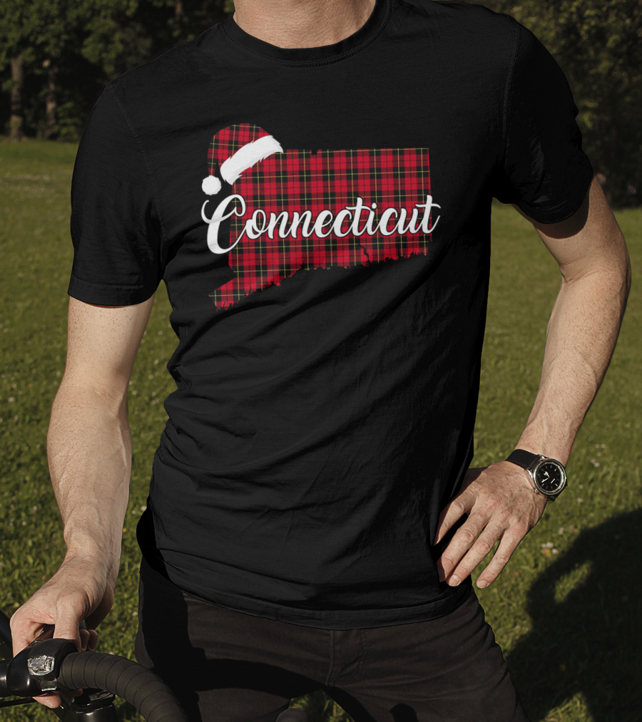 Connecticut Red Buffalo Plaid With Santa Hat Royal Stewart T-Shirt