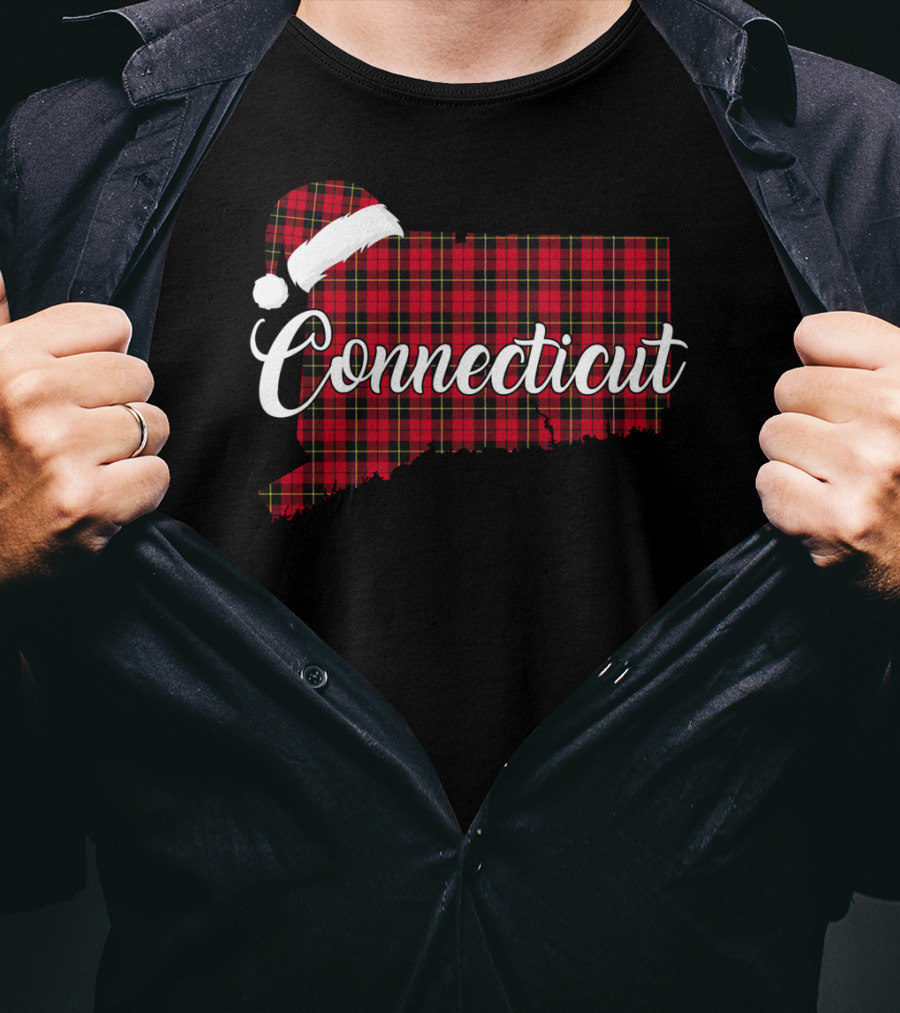 Connecticut Red Buffalo Plaid With Santa Hat Royal Stewart T-Shirt