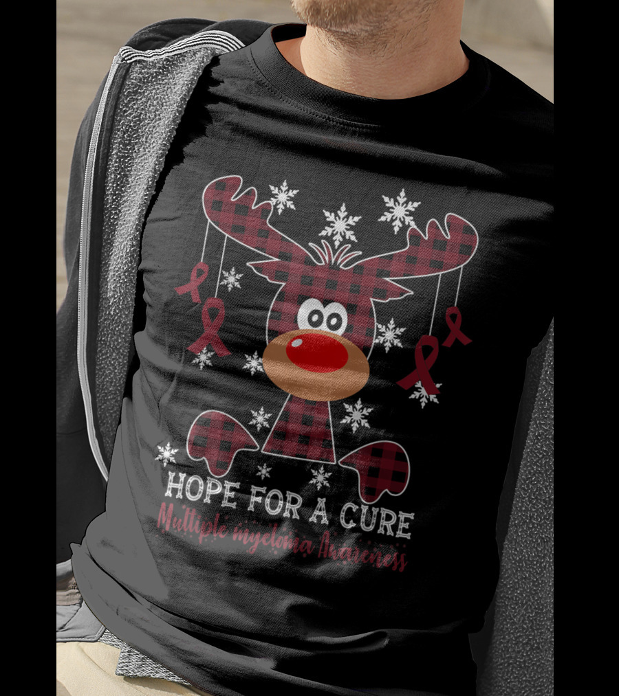 Hope For A Cure Multiple Myeloma Awareness Reindeer With Ribbons T-Shirt