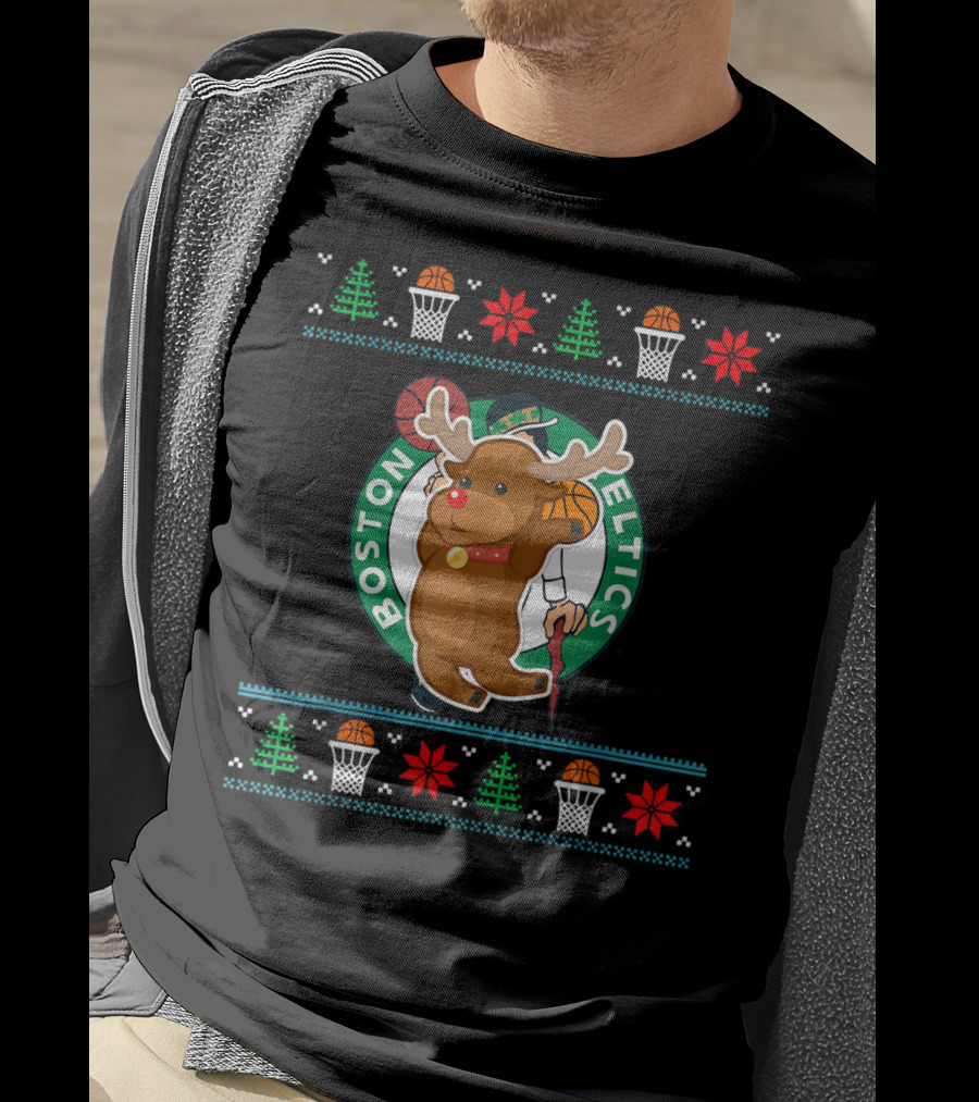 Boston Celtics Reindeer Ugly Christmas Basketball T-Shirt