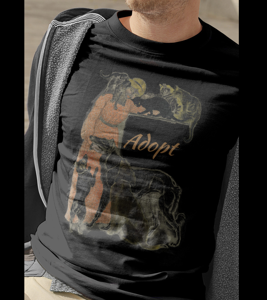 Rescue Adopt Love Dog And Cat Lover With Vintage Style Woman Surrounded By Pets T-Shirt