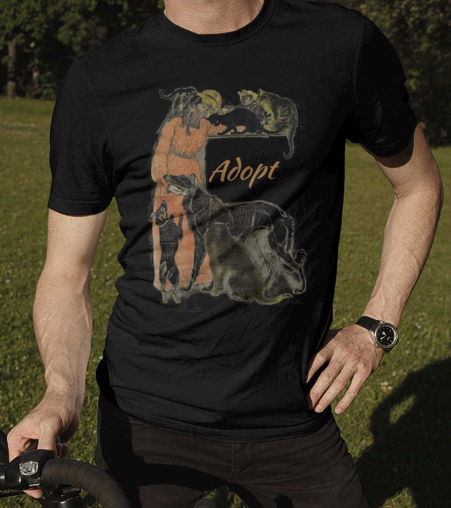 Rescue Adopt Love Dog And Cat Lover With Vintage Style Woman Surrounded By Pets T-Shirt