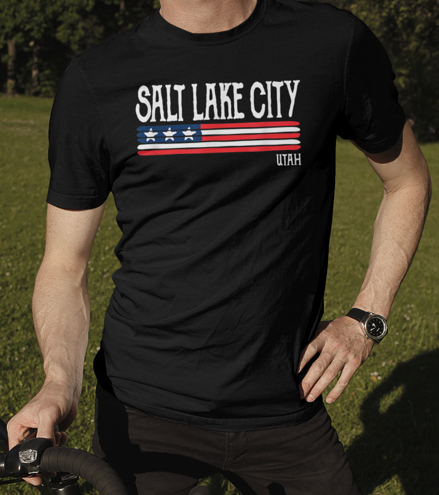 Salt Lake City Utah American Flag Stars Stripes T-Shirt