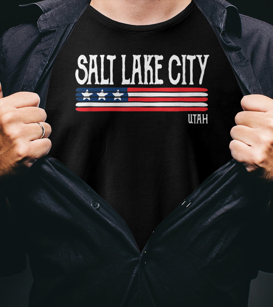 Salt Lake City Utah American Flag Stars Stripes T-Shirt