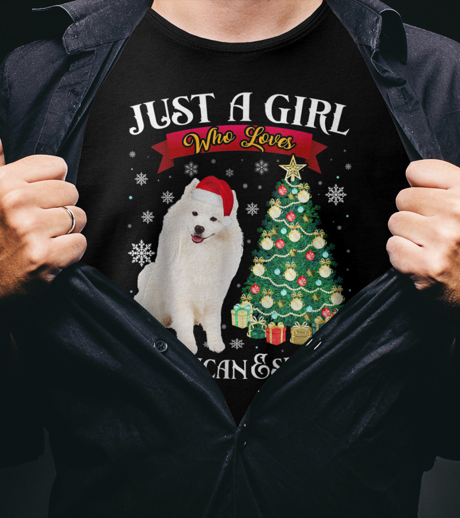 Just A Girl Who Loves American Eskimos Santa Hat Christmas Tree T-Shirt