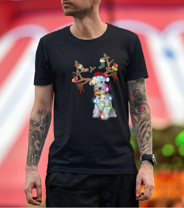 Premium T-Shirt: Santa Schnauzer Christmas Lights Reindeer Antlers Holiday Lover T-Shirt Santa Schnauzer Christmas Lights Reindeer Antlers Holiday Lover T-Shirt