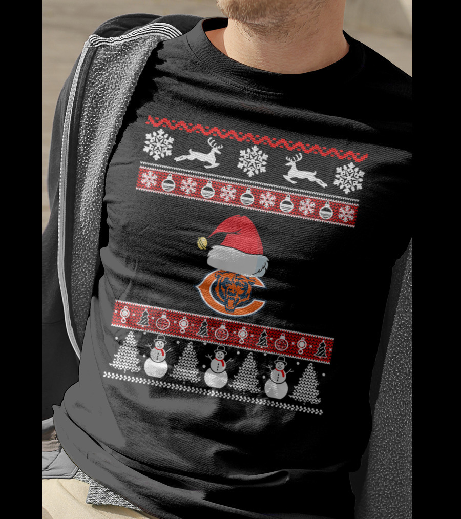 Santa Ugly Christmas Football Chicago Bears T-Shirt