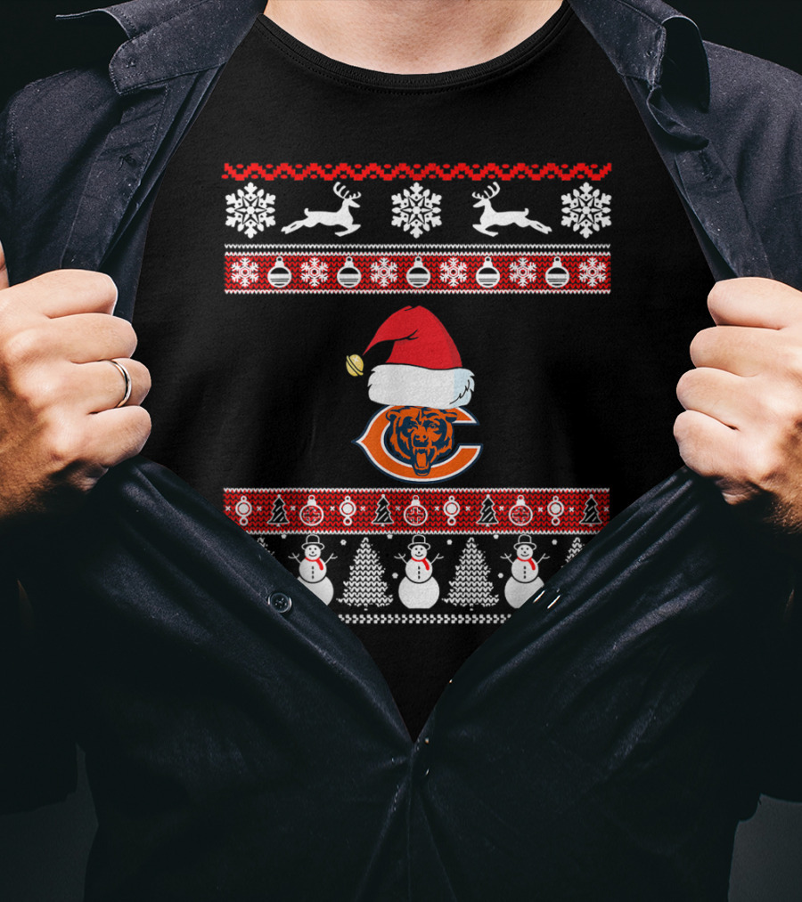 Santa Ugly Christmas Football Chicago Bears T-Shirt