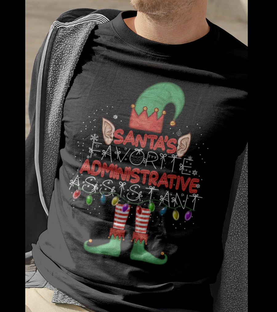 Santa's Favorite Administrative Assistant Elf Christmas Lights T-Shirt