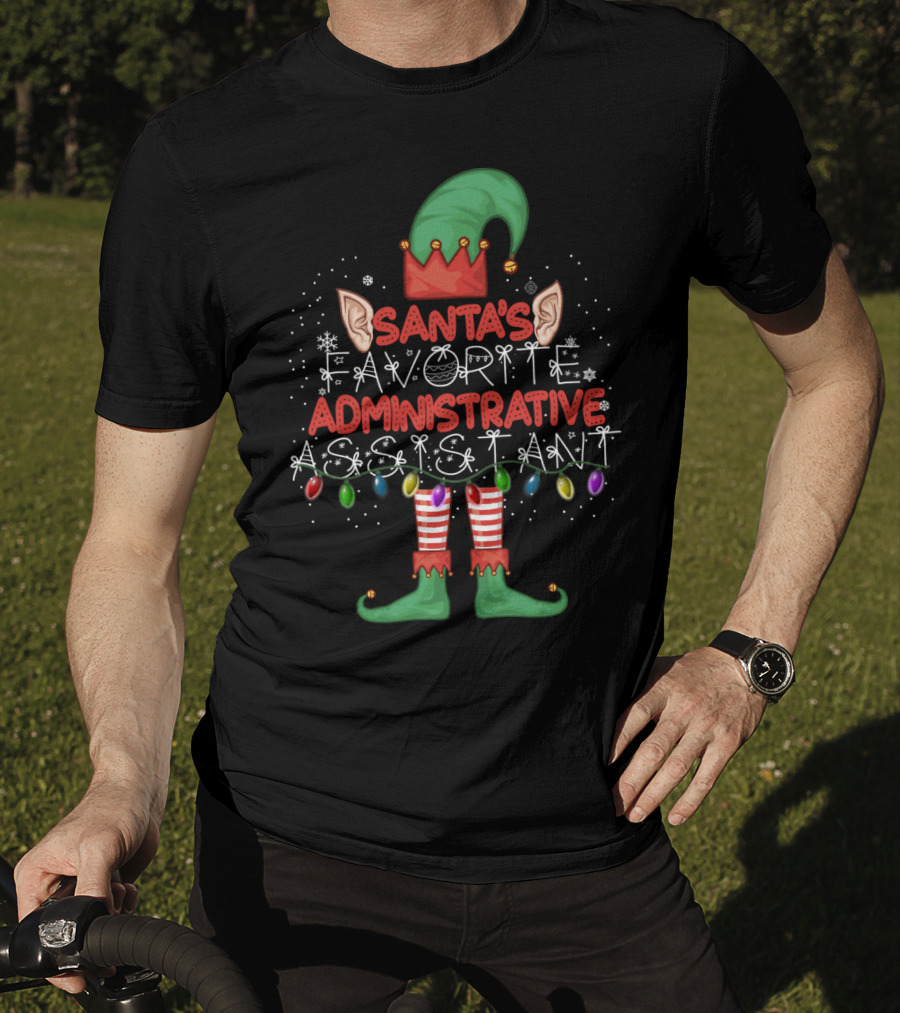 Santa's Favorite Administrative Assistant Elf Christmas Lights T-Shirt