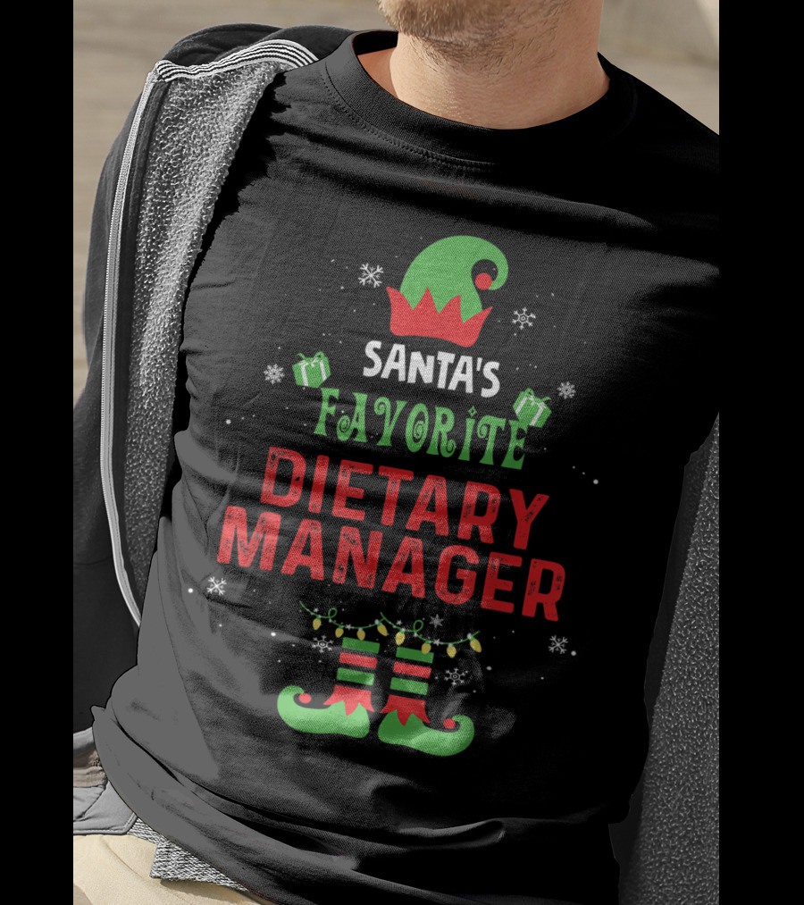 Santa's Favorite Dietary Manager Elf Hat Snowflakes Presents Holiday T-Shirt
