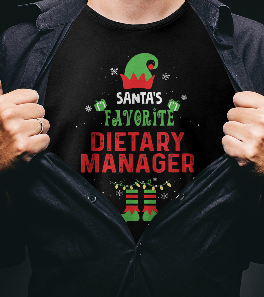 Santa's Favorite Dietary Manager Elf Hat Snowflakes Presents Holiday T-Shirt
