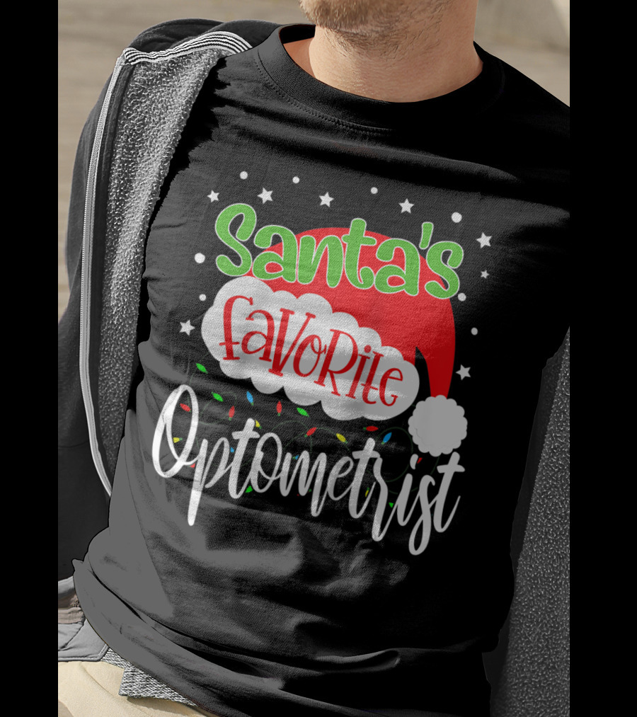 Santa's Favorite Optometrist Christmas Santa Hat And Lights T-Shirt