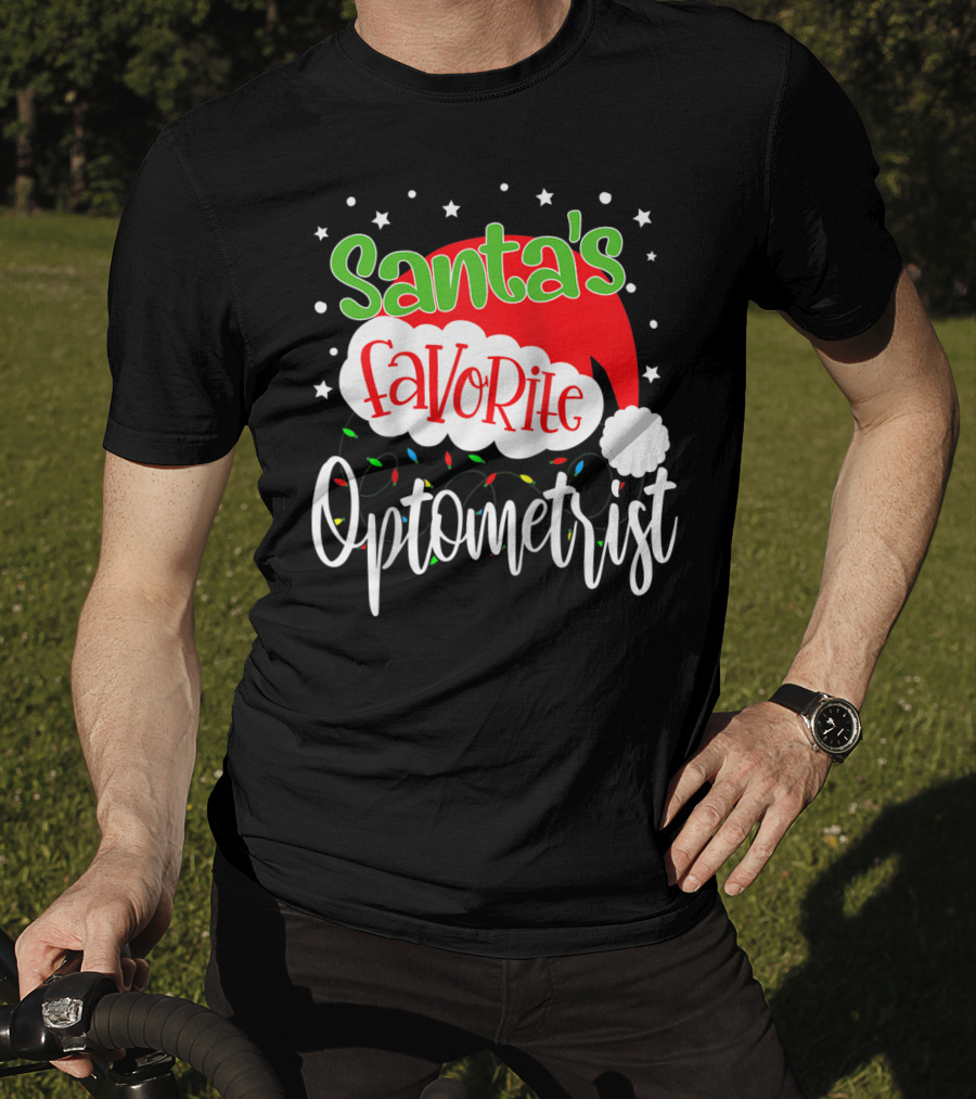 Santa's Favorite Optometrist Christmas Santa Hat And Lights T-Shirt