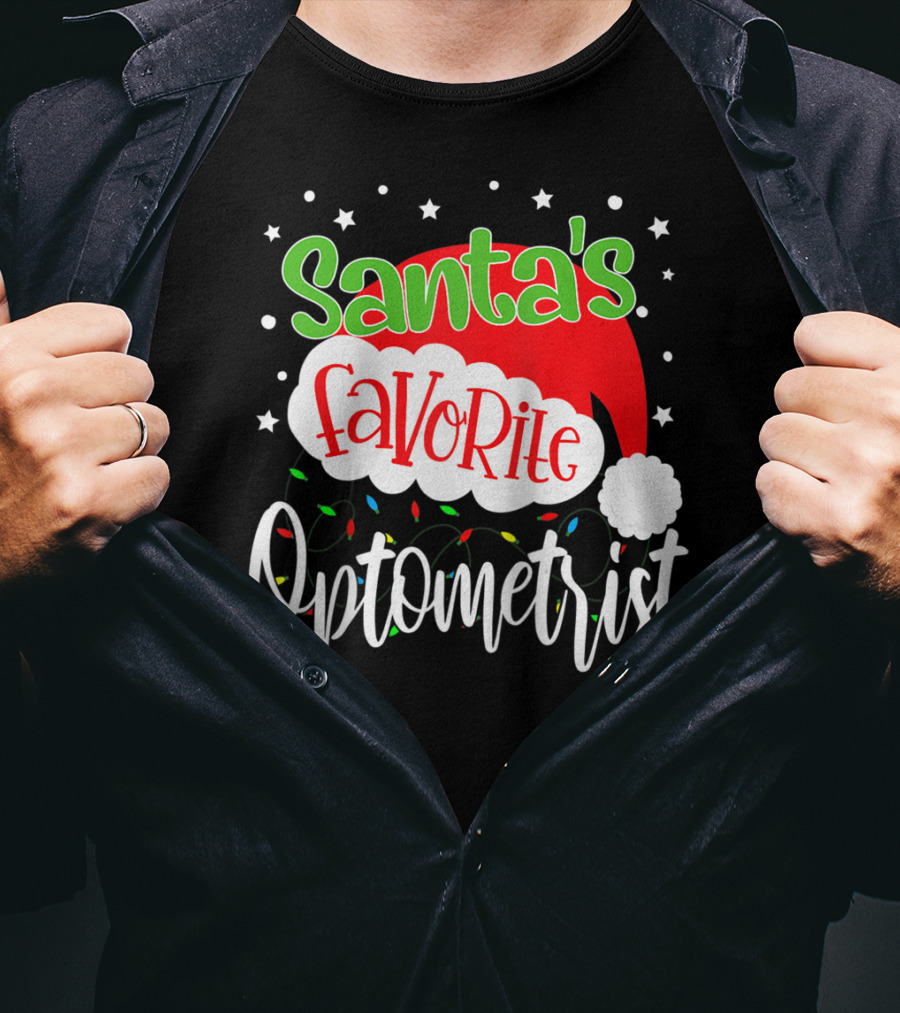 Santa's Favorite Optometrist Christmas Santa Hat And Lights T-Shirt