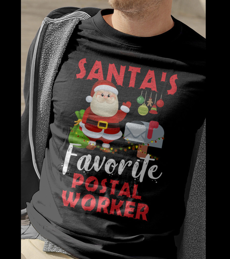 Santa's Favorite Postal Worker Christmas Mailbox Santa Claus T-Shirt