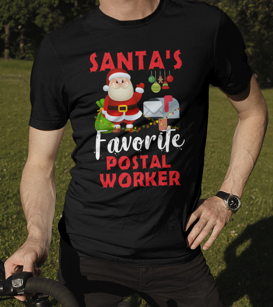 Santa's Favorite Postal Worker Christmas Mailbox Santa Claus T-Shirt