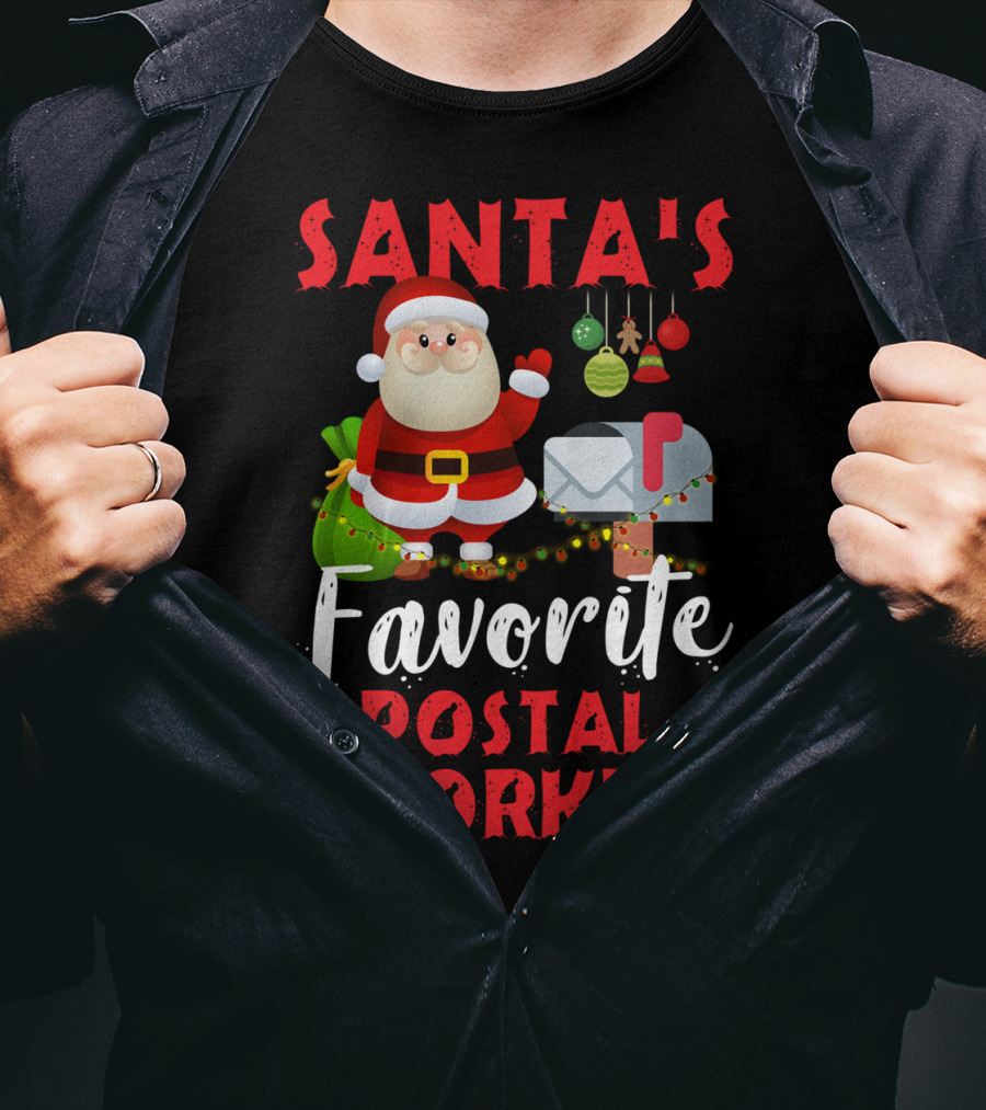 Santa's Favorite Postal Worker Christmas Mailbox Santa Claus T-Shirt