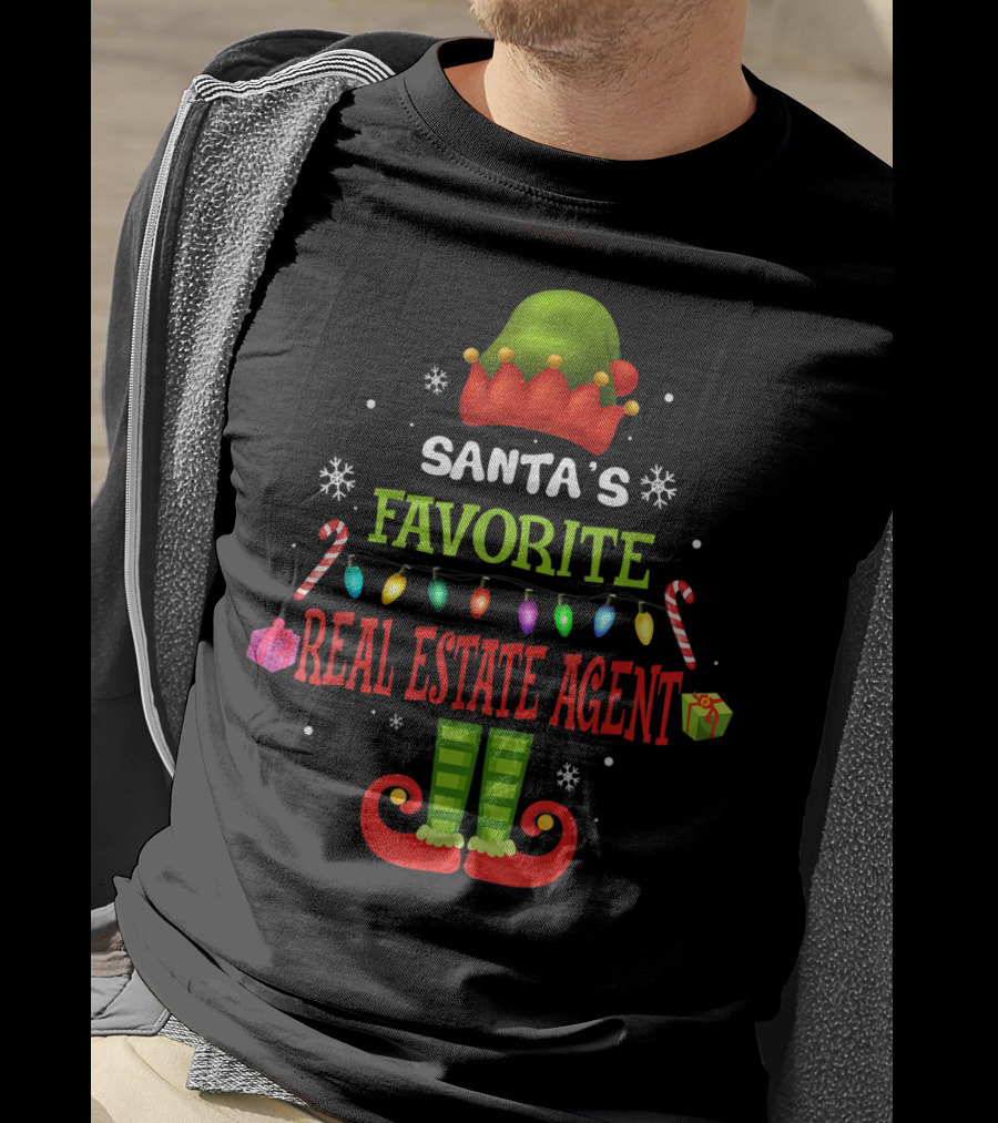 Santa's Favorite Real Estate Agent Christmas Elf Lights Candy Canes Gifts Snowflakes T-Shirt