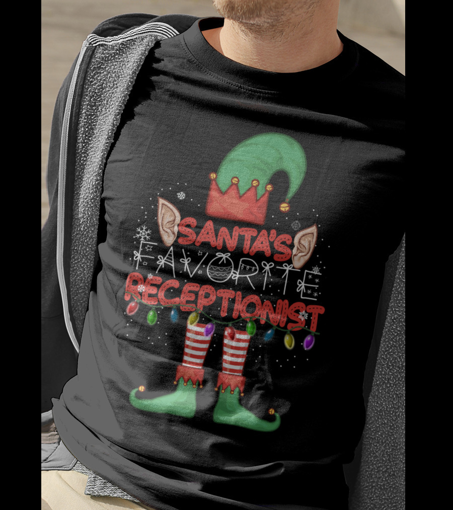 Santa's Favorite Receptionist Elf Hat Christmas Lights T-Shirt