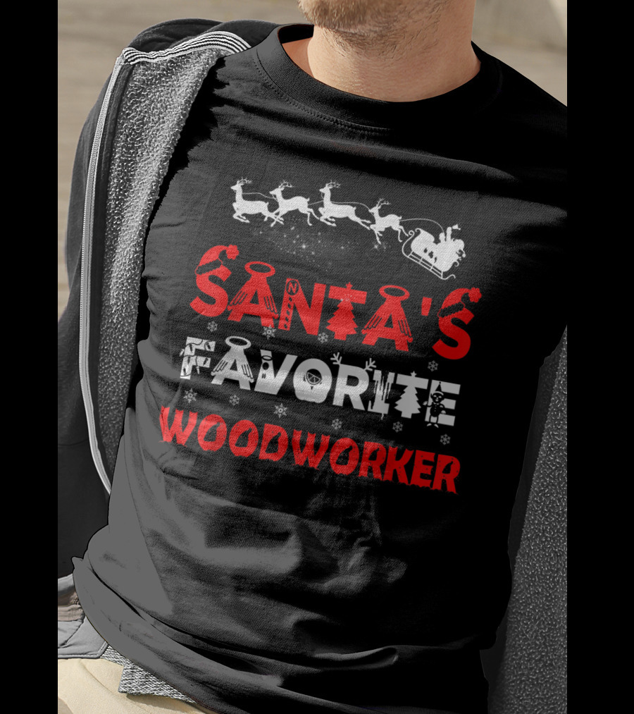 Santa's Favorite Woodworker Funny Job Christmas Reindeer Sleigh T-Shirt