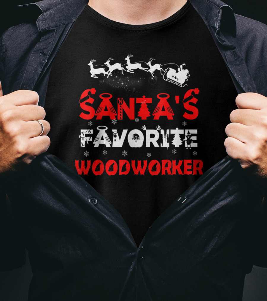 Santa's Favorite Woodworker Funny Job Christmas Reindeer Sleigh T-Shirt