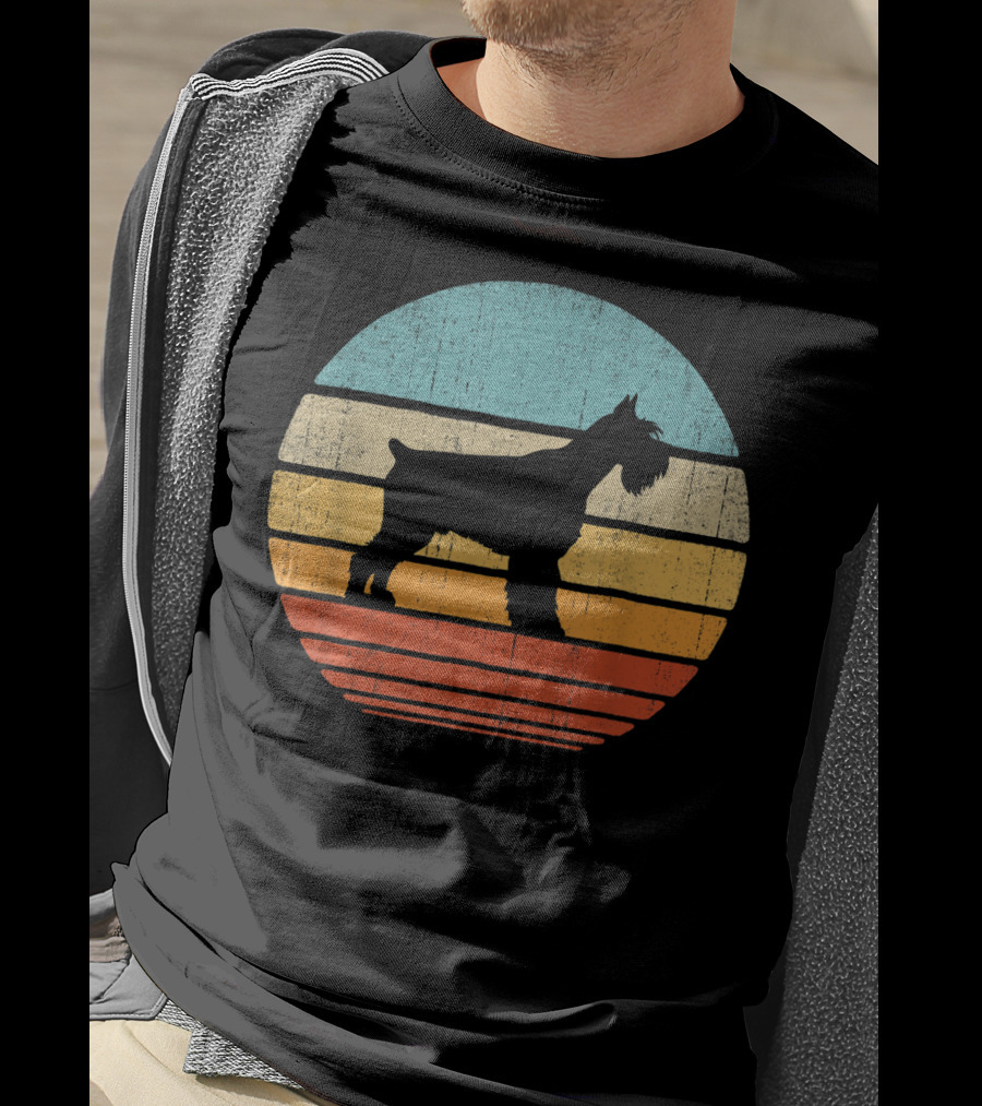 Schnauzer Retro 60S 70S Sunset Stripes T-Shirt