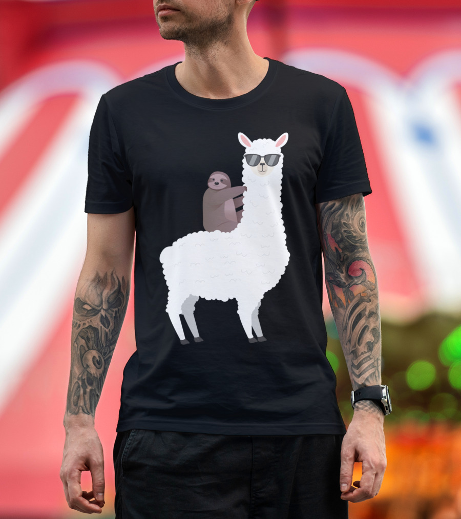 Sloth Life Riding Llama Cool Sunglasses Duo T-Shirt