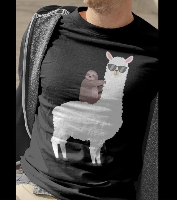 Sloth Life Riding Llama Cool Sunglasses Duo T-Shirt